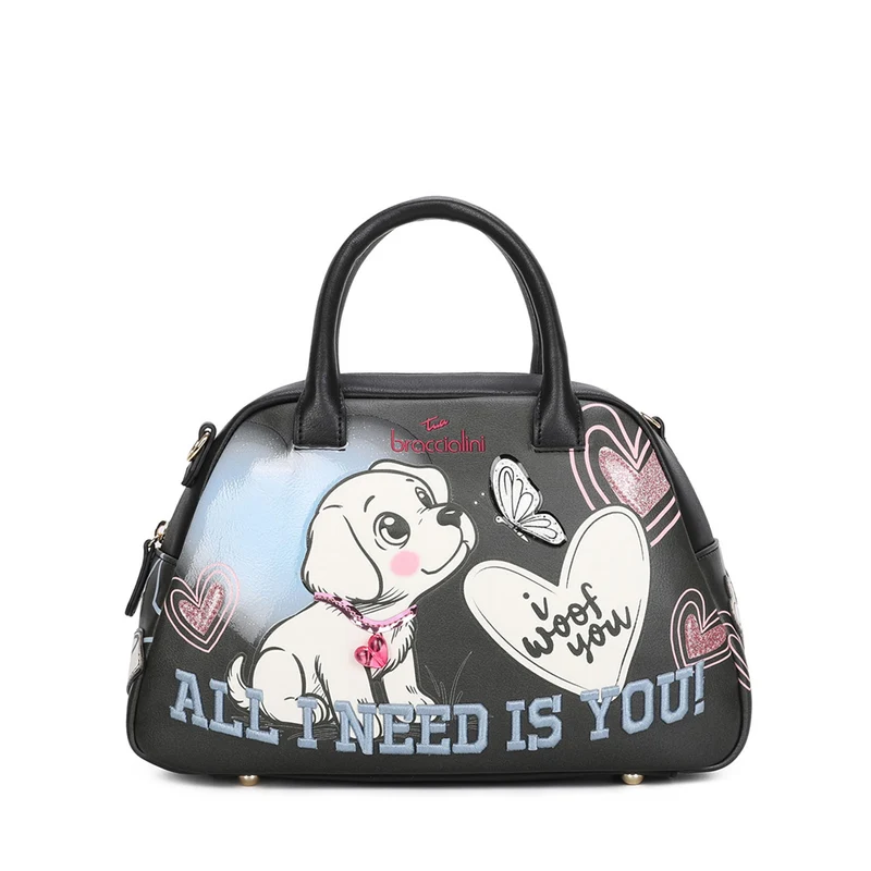 Bauletto Donna a Mano BRACCIALINI linea Allround Nero stampa Pets