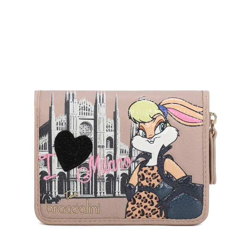 Portafoglio Donna con Bottone BRACCIALINI linea Cartoline LT Beige stampa Lola Bunny