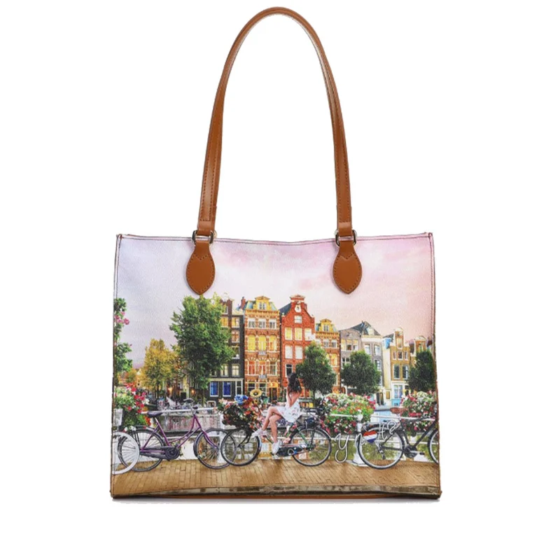 Borsa Donna Shopper a Spalla Y NOT YES-602 stampa Flower River