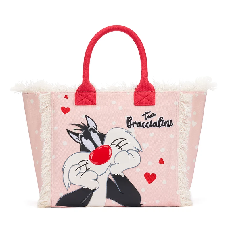 Borsa Donna a Mano BRACCIALINI linea Summer Looney Tunes in Tessuto stampa Silvestro