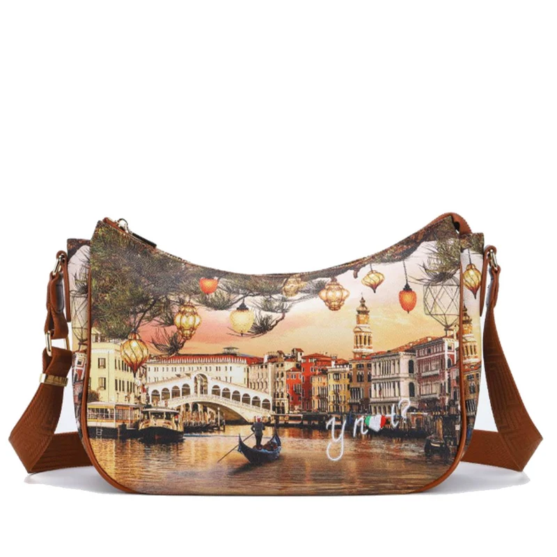 Borsa Donna Hobo Bag a Tracolla Y NOT YES-628 Stampa Christmas Venice