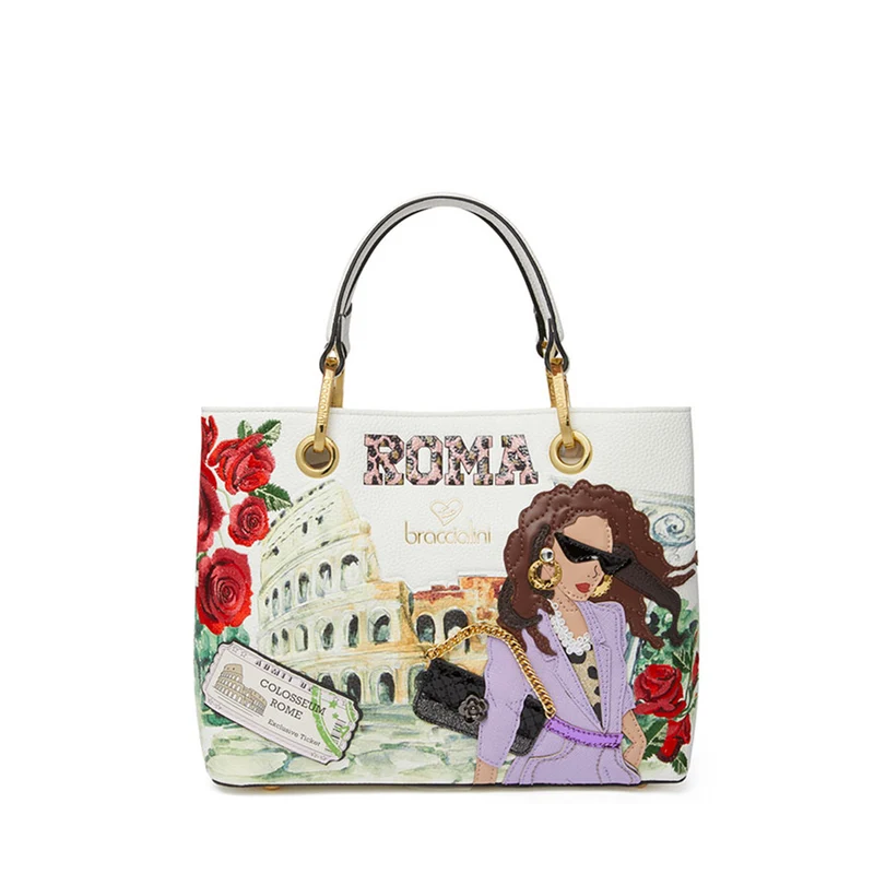 Borsa Donna a Mano BRACCIALINI linea Cartoline stampa Roma