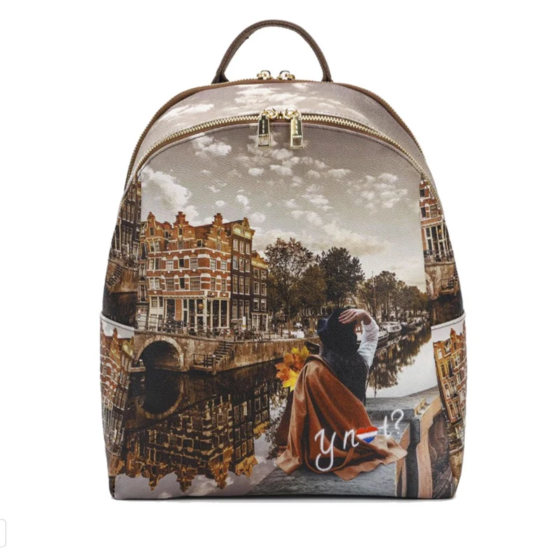 Zaino Donna Y NOT con Due Scomparti YES-601 Stampa Autumn in Holland