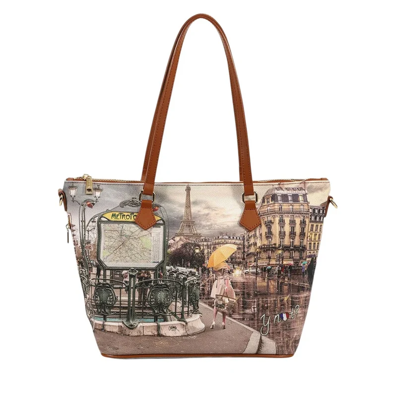 Borsa Donna Y NOT Shopper a Spalla YES-397 Stampa Metro Paris