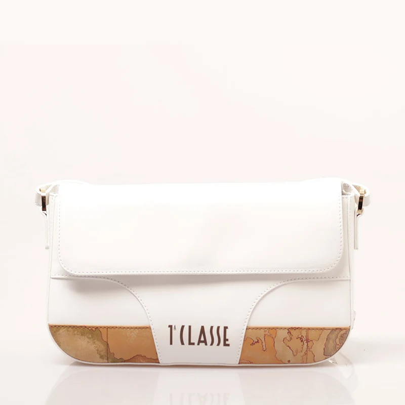 Borsa a Tracolla con Patta 1A Classe Alviero Martini linea Geo Mirage in Tessuto Gommato Bianco LC68