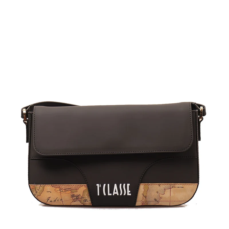 Borsa a Tracolla con Patta 1A Classe Alviero Martini linea Geo Mirage in Tessuto Gommato Nero LC68