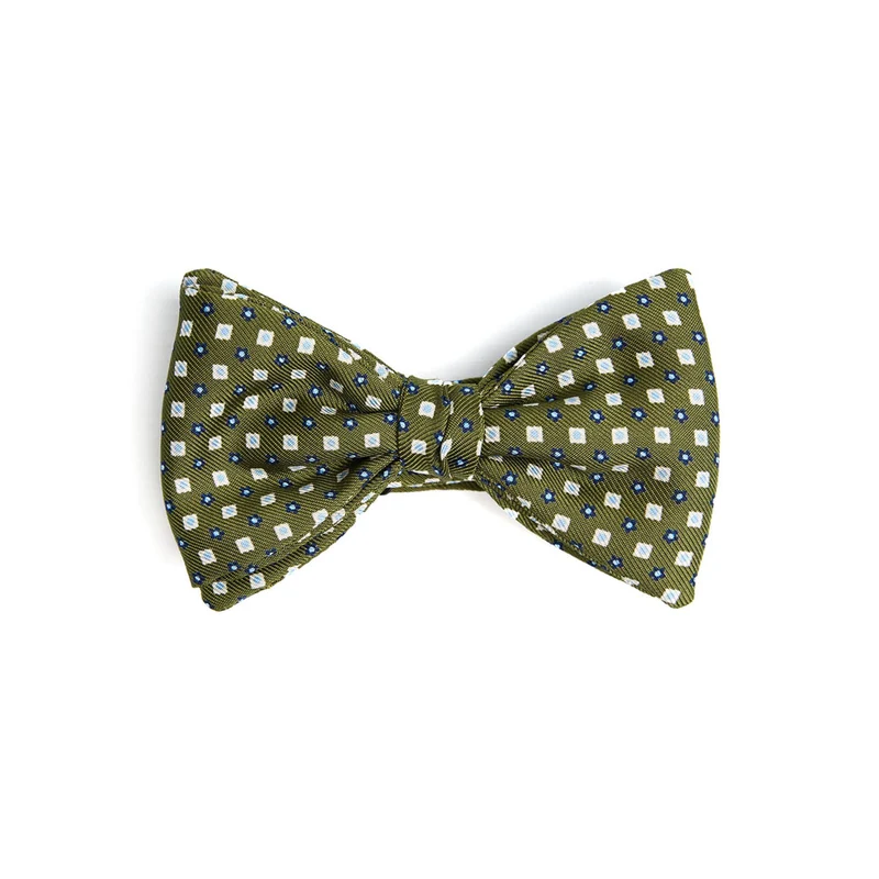 OLIVE GREEN PRE-KNOTTED PRINTED SILK BOW TIE