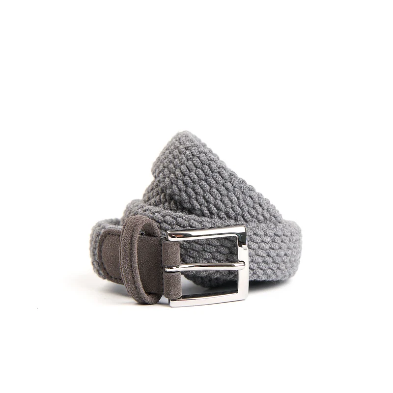 LIGHT GREY WOVEN WOOL BELT