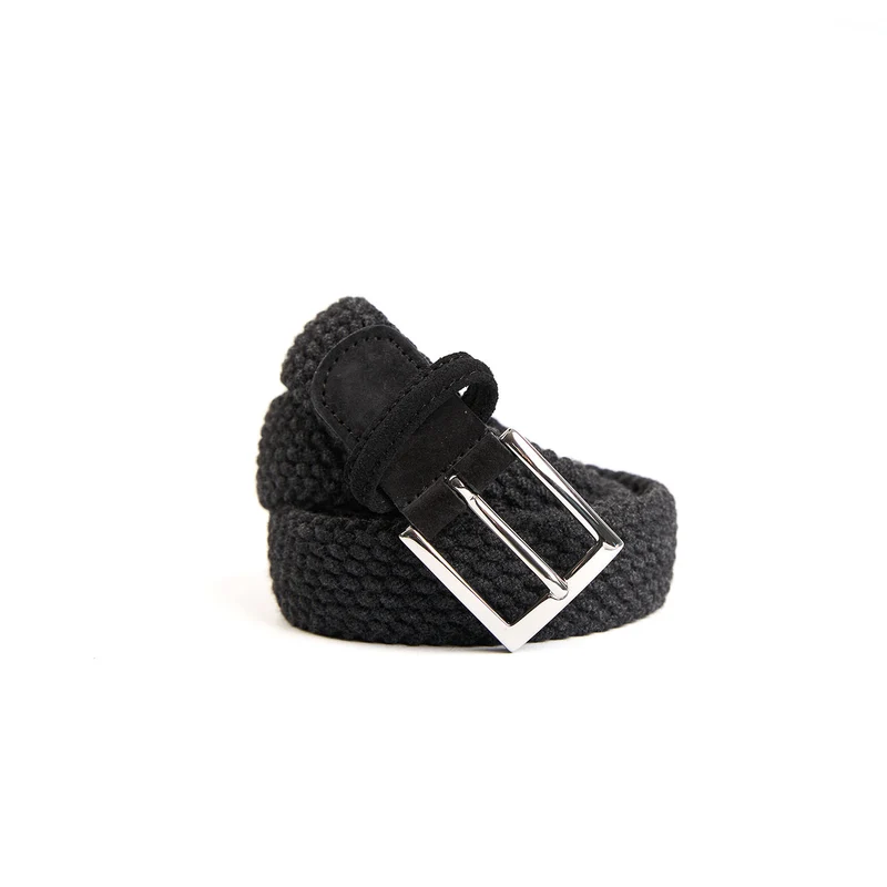 DARK GREY WOVEN WOOL BELT