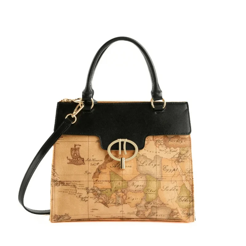 Borsa a Mano 1A Classe Alviero Martini linea Around Geo stampa Geo Classic e Pelle Nera LB67