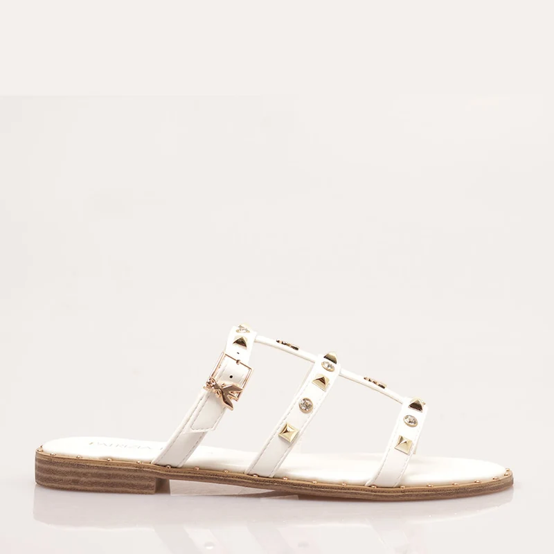 Ciabatte Flat PATRIZIA PEPE Girl linea Flystuds Sandal in Eco Nappa Bianca