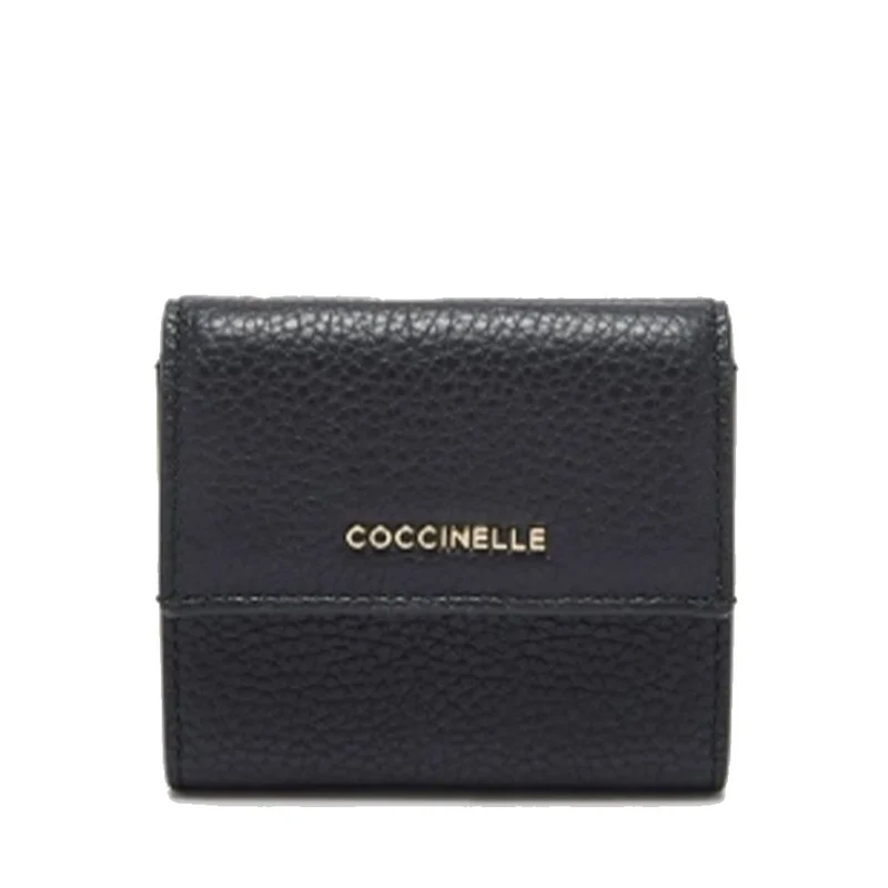 Portafoglio Mini Donna COCCINELLE in Pelle Nera Linea Metallic Soft