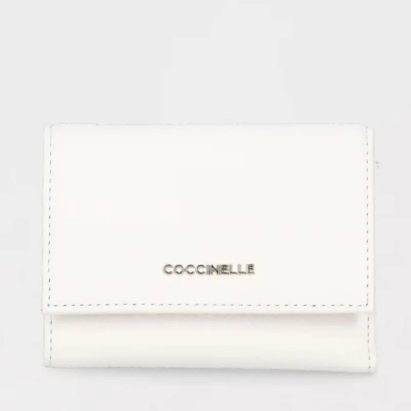 Portafoglio Donna Piccolo COCCINELLE in Pelle Colore Blanco Linea Metallic Soft