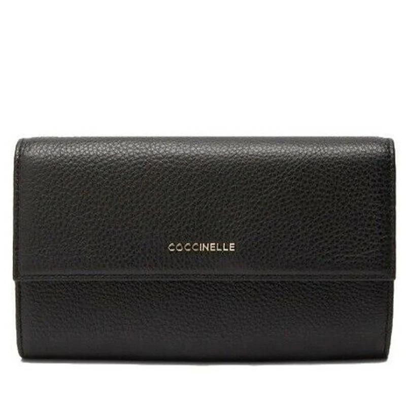 Portafoglio Grande COCCINELLE in Pelle Martellata Linea Metallic Soft colore Nero
