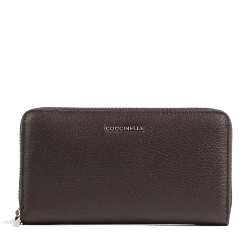 Portafoglio Donna COCCINELLE Zip Around in Pelle Fondant Brown Linea Metallic Soft