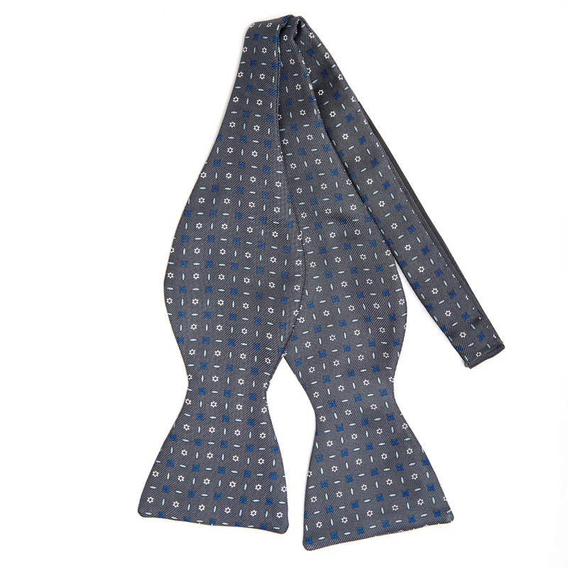 DARK GREY SELF-TIE PRINTED SILK BOWTIE