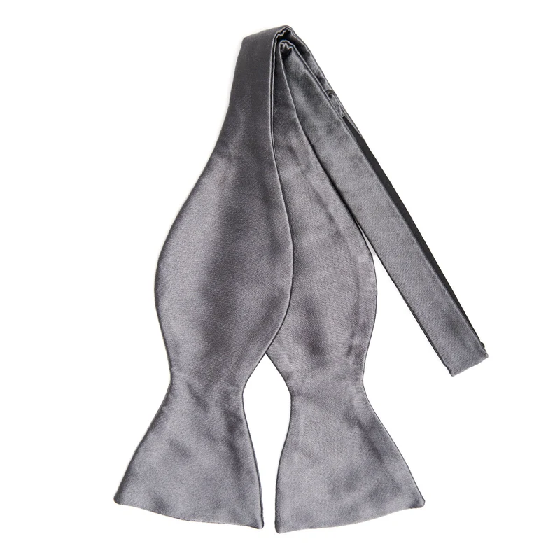 DARK GREY SELF-TIE SILK SATIN BOW TIE