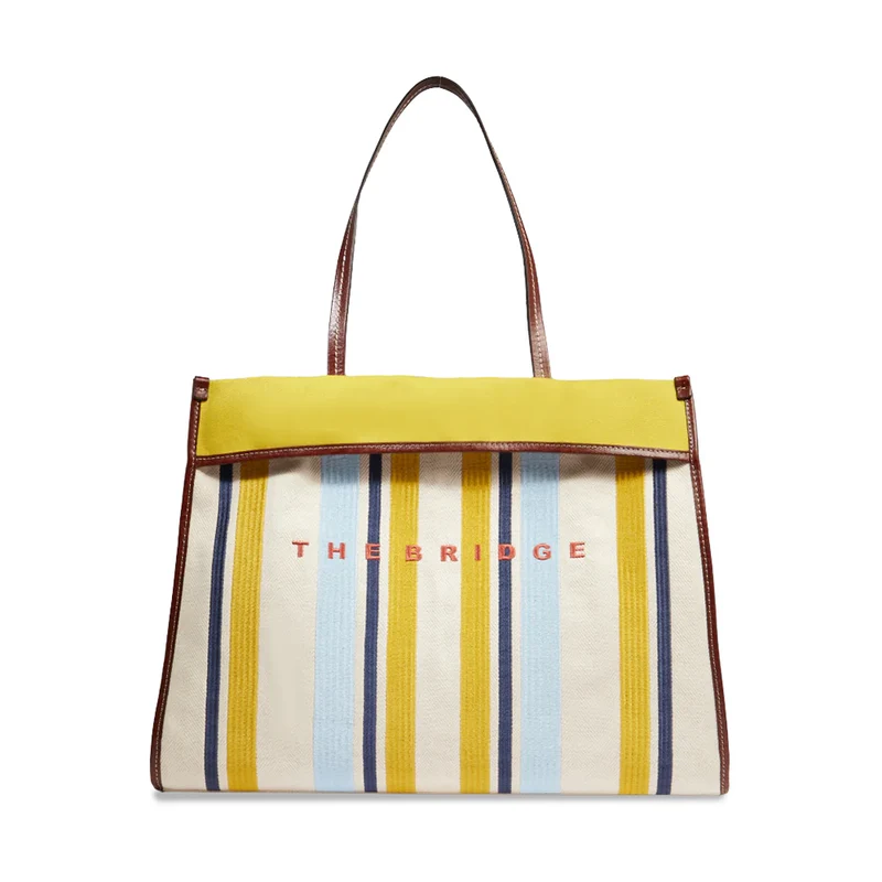 Beach Bag Donna THE BRIDGE linea Elisa Wow in Cotone e Pelle Naturale Marrone e Celeste