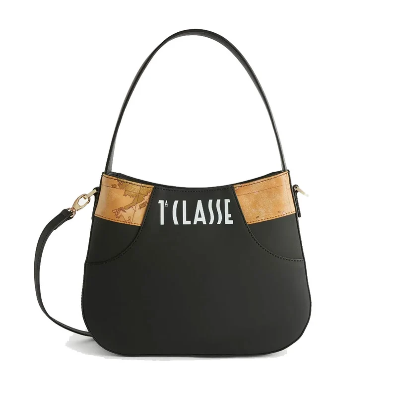 Borsa Sottospalla con Tracolla 1A Classe Alviero Martini linea Geo Mirage in Tessuto Gommato Nero LC67