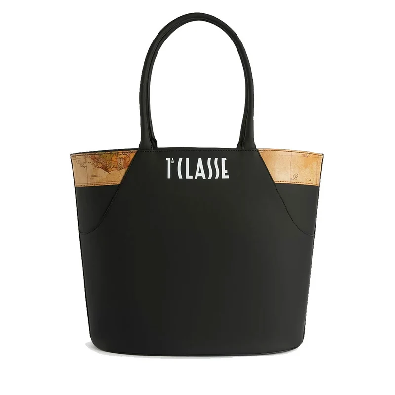 Shopping Bag 1A Classe Alviero Martini linea Geo Mirage in Tessuto Gommato Nero LC65
