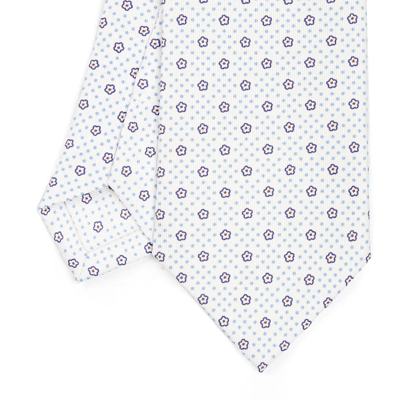 WHITE SARTORIAL PRINTED SILK TIE
