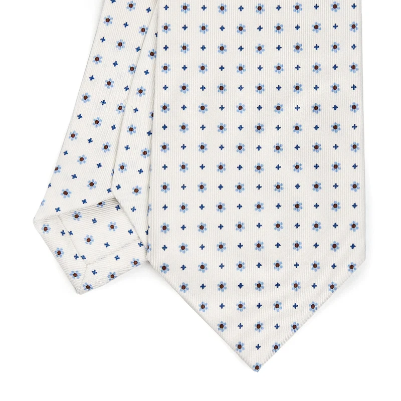 WHITE SARTORIAL PRINTED SILK TIE