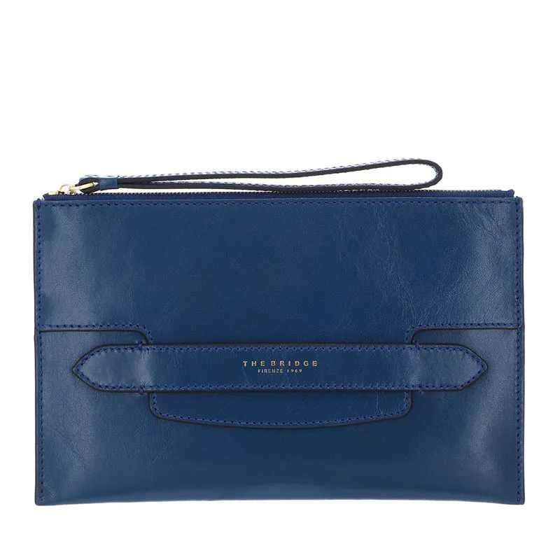 Pochette Donna Grande con Polsiera THE BRIDGE linea Lucrezia in Pelle color Jeans