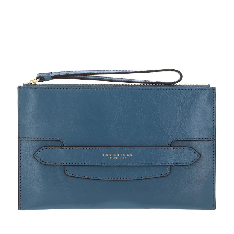 Pochette Donna Grande con Polsiera THE BRIDGE linea Lucrezia in Pelle color Sky