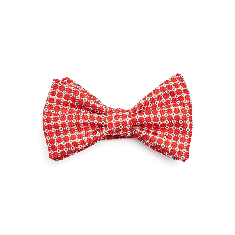 RED PRE-KNOTTED PRINTED SILK BOWTIE