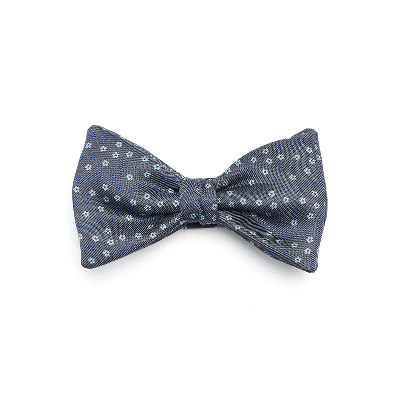 DARK GREY PRE-KNOTTED PRINTED SILK BOW TIE