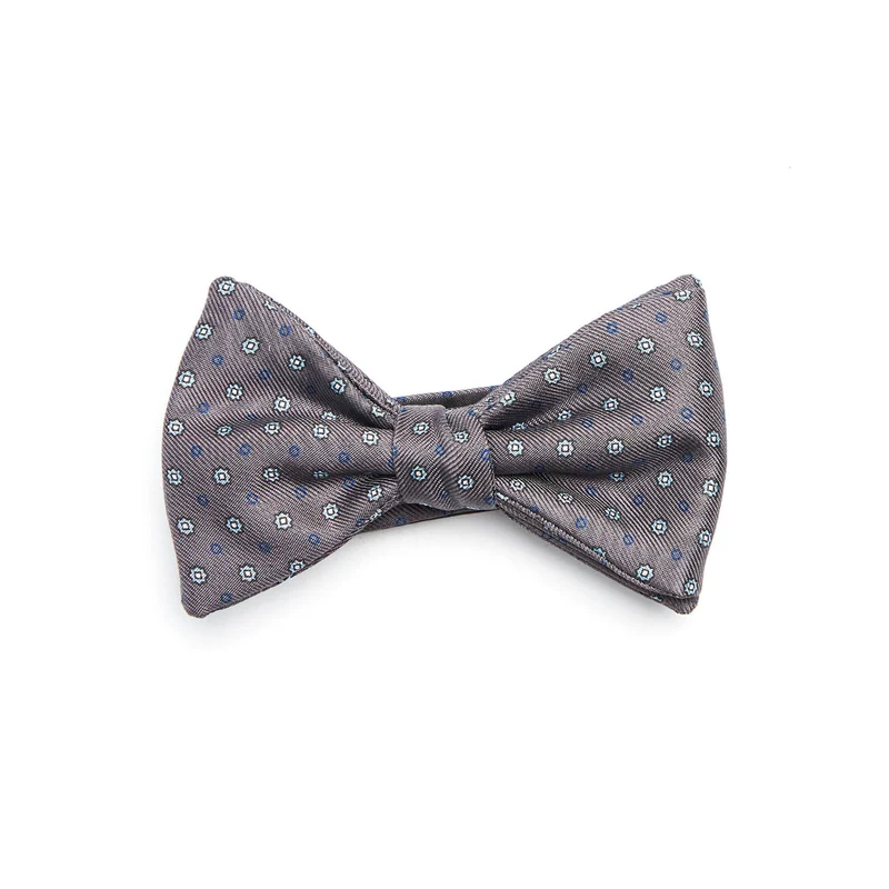 DARK GREY PRE-KNOTTED PRINTED SILK BOW TIE