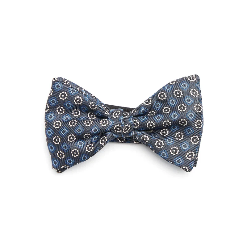 DARK GREY PRE-KNOTTED PRINTED SILK BOW TIE