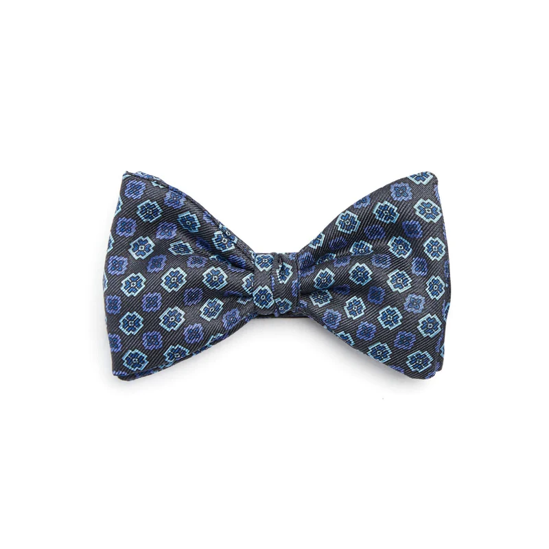 DARK GREY PRE-KNOTTED PRINTED SILK BOW TIE