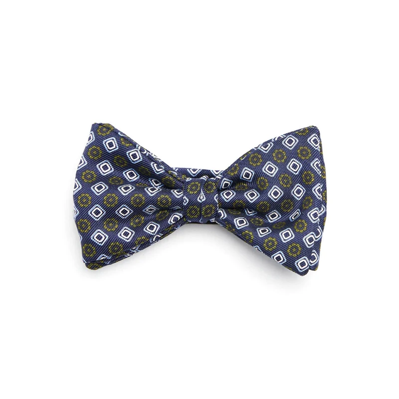 BLUE PRE-KNOTTED PRINTED SILK BOW TIE