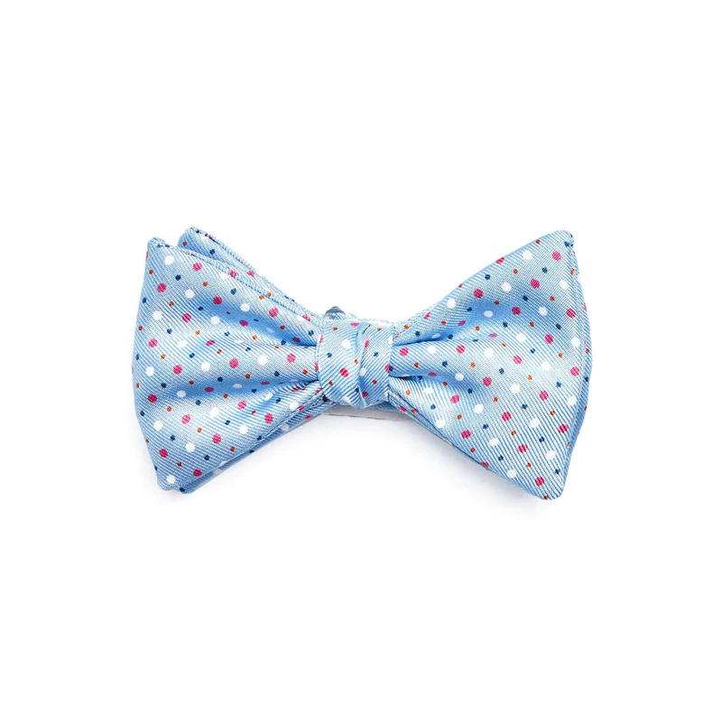 LIGHT BLUE PRE-KNOTTED PRINTED SILK BOW TIE