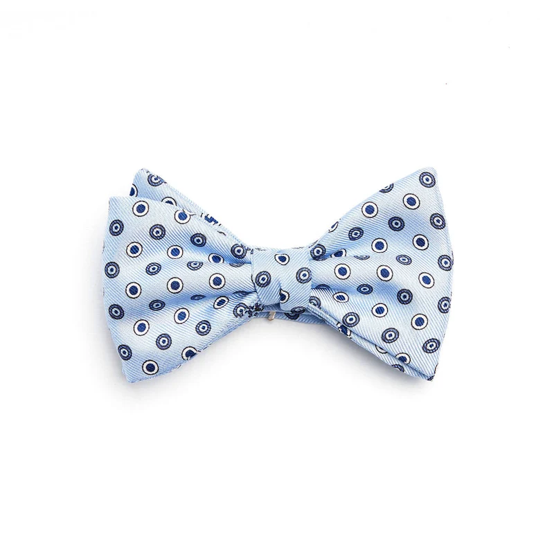 LIGHT BLUE PRE-KNOTTED PRINTED SILK BOW TIE