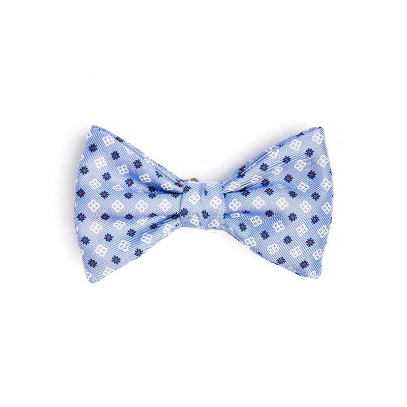 LIGHT BLUE PRE-KNOTTED PRINTED SILK BOW TIE