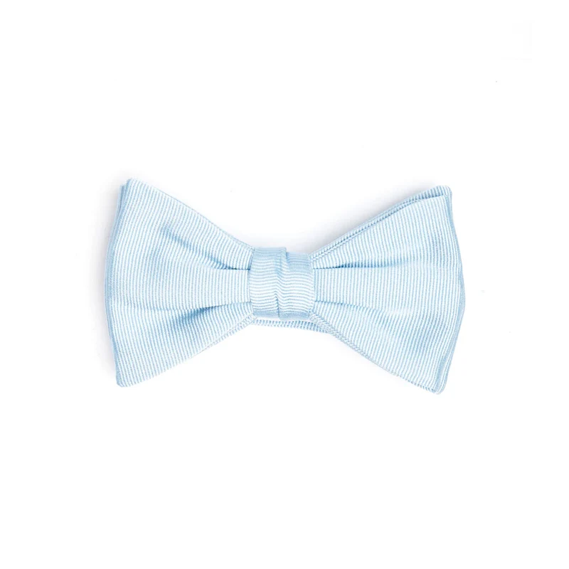 LIGHT BLUE PRE-KNOTTED GROSGRAIN SILK BOW TIE
