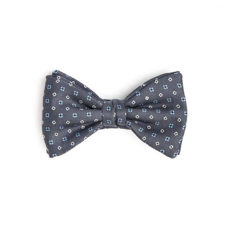 DARK GREY PRE-KNOTTED PRINTED SILK BOW TIE