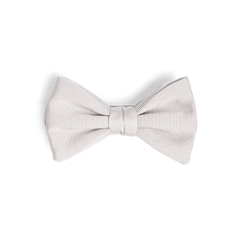 LIGHT GREY PRE-KNOTTED GROSGRAIN SILK BOW TIE