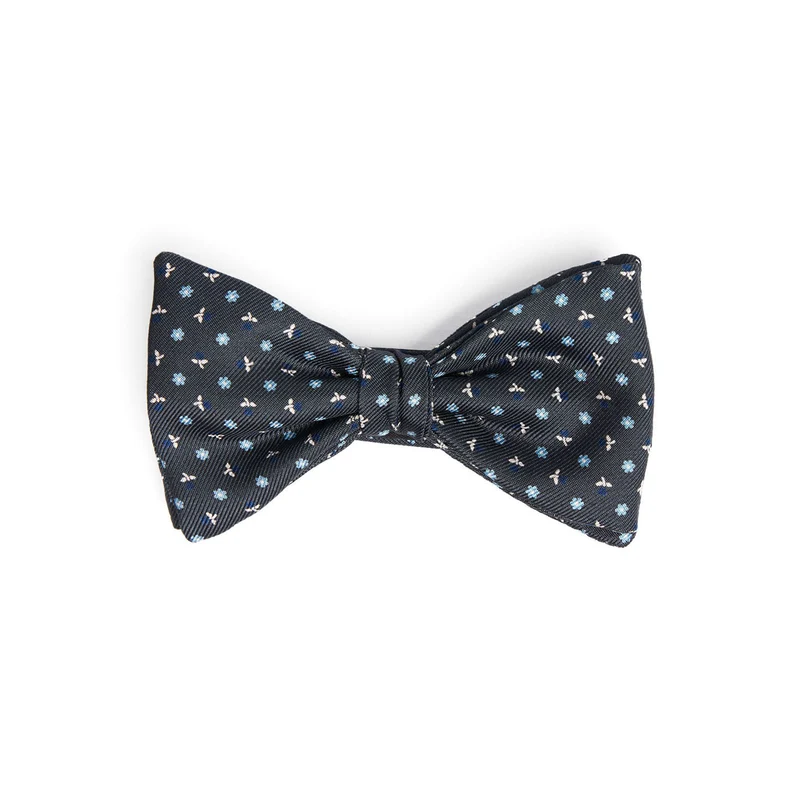 DARK GREY PRE-KNOTTED PRINTED SILK BOW TIE