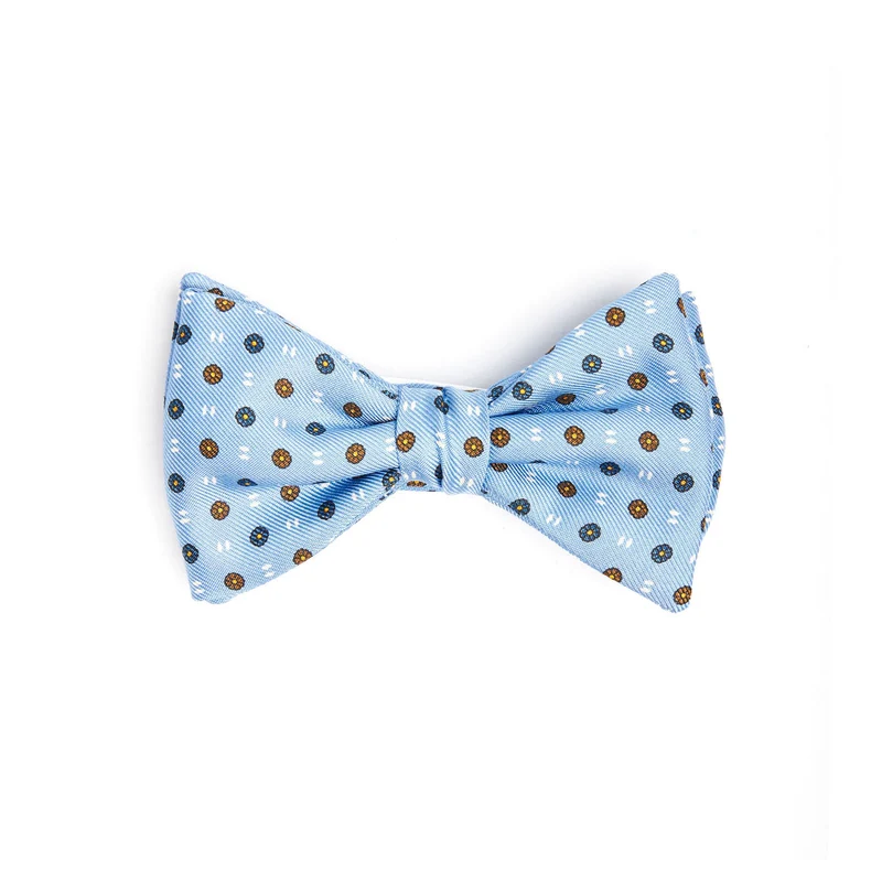 LIGHT BLUE PRE-KNOTTED PRINTED SILK BOW TIE