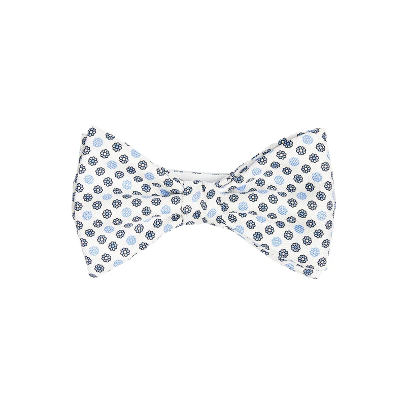 WHITE PRE-KNOTTED PRINTED SILK BOWTIE