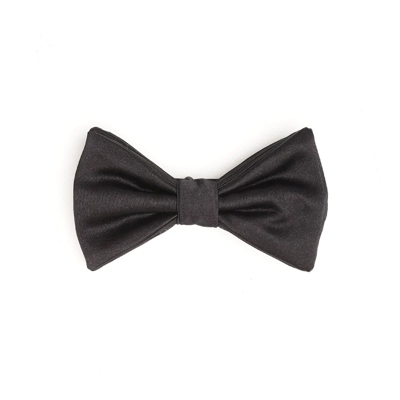 BLACK PRE-KNOTTED SILK SATIN BOWTIE