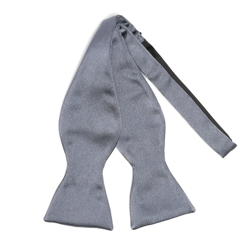 DARK GREY SELF-TIE SILK SATIN BOW TIE