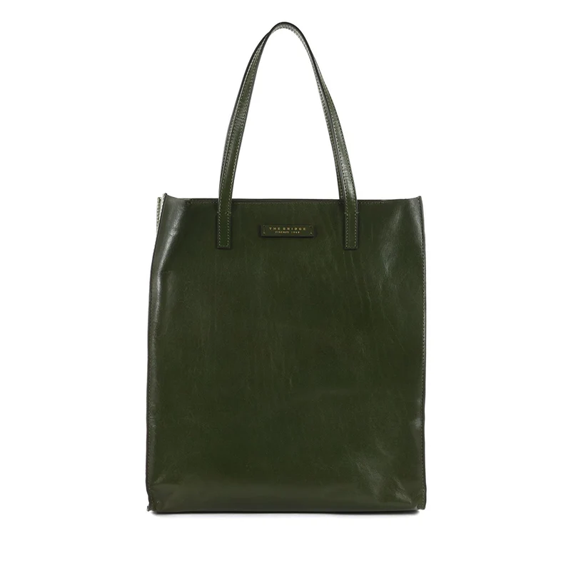 Borsa Donna Shopper Verticale THE BRIDGE linea Mirra in Pelle Verde Timo