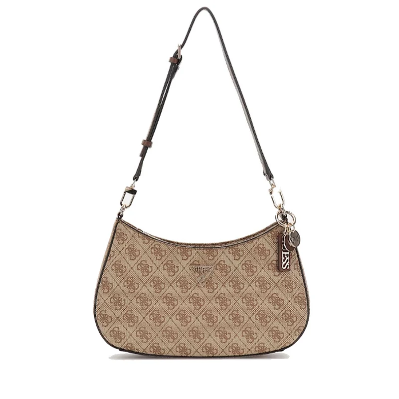 Borsa Donna a Spalla GUESS Linea Noelle colore Latte Logo - Brown Misura Piccola