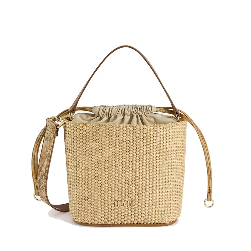 Borsa Secchiello con Tracolla 1A Classe Alviero Martini linea Geo Bambù in Rafia colore Naturale LC97