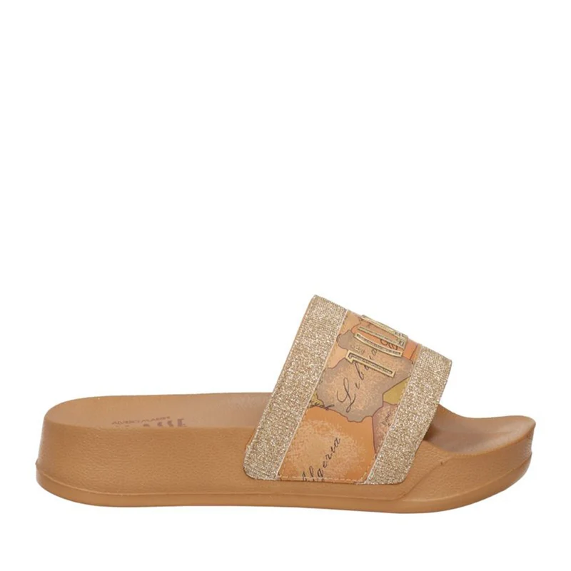 Ciabatte Platform 1A Classe Alviero Martini in Gomma color Cuoio con Fascia Lurex Platino 2201