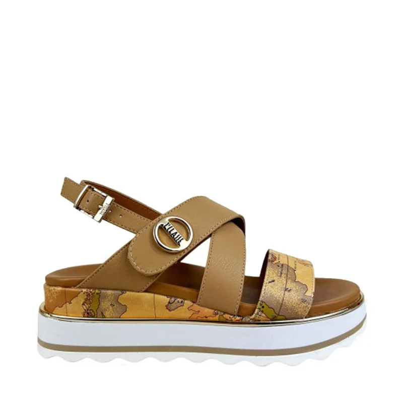 Sandali Platform 1A Classe Alviero Martini color Cuoio con Inserti Geo Beige 2193